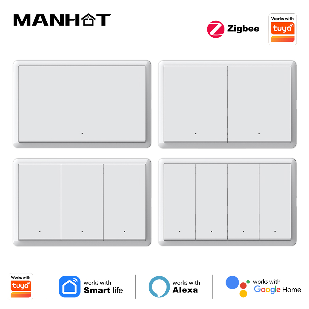 Tuya Smart Switch - สวิตช์อัจฉริยะ Manhot Zigbee ไม่ต้องใช้สายกลาง ไม่ต้องใช้คาปาซิเตอร์ สวิตช์ไฟแบบติดผนัง