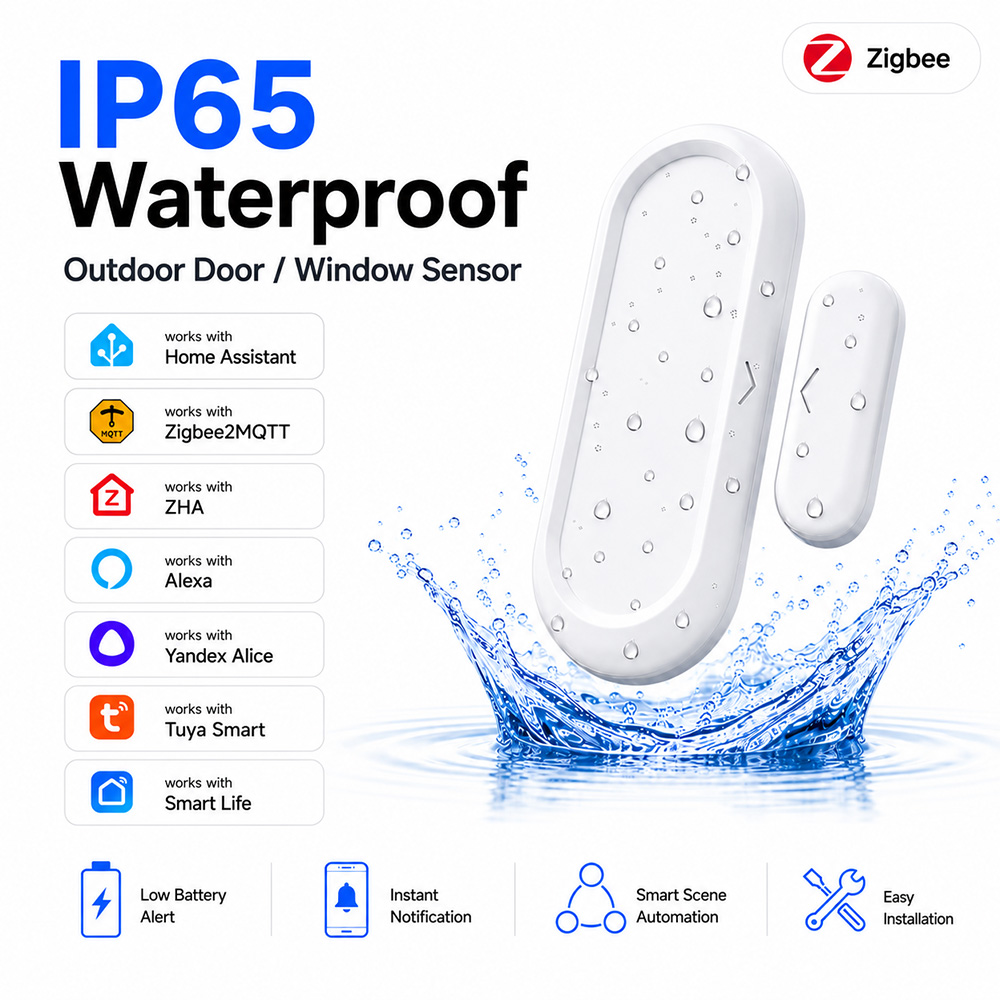 Smart Home Zigbee 3.0 - เซ็นเซอร์ประตูหน้าต่างกันน้ำ IP65 Zigbee 3.0 เซ็นเซอร์สัมผัส ต้องใช้เกตเวย์