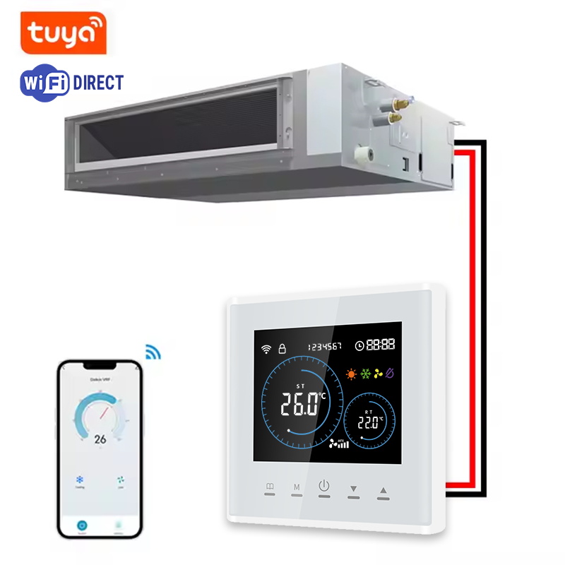 Smart Home Thermostat - เทอร์โมสตัทอัจฉริยะแบบ Wifi สำหรับประหยัดพลังงานเครื่องปรับอากาศ ควบคุมอุณหภูมิพัดลมคอยล์ HVAC รูปทรงสี่เหลี่ยมแบบยืดหยุ่น