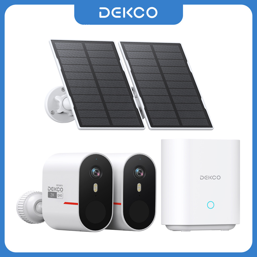 Home Automation Kit - เด็คโค 3MP ไวไฟระบบกล้องโซลาร์เซลล์ 2 กล้องชุดกล้องรักษาความปลอดภัยภายในบ้านแบบไร้สายกลางแจ้งชุดกล้องมองกลางคืนสีเสียง 2