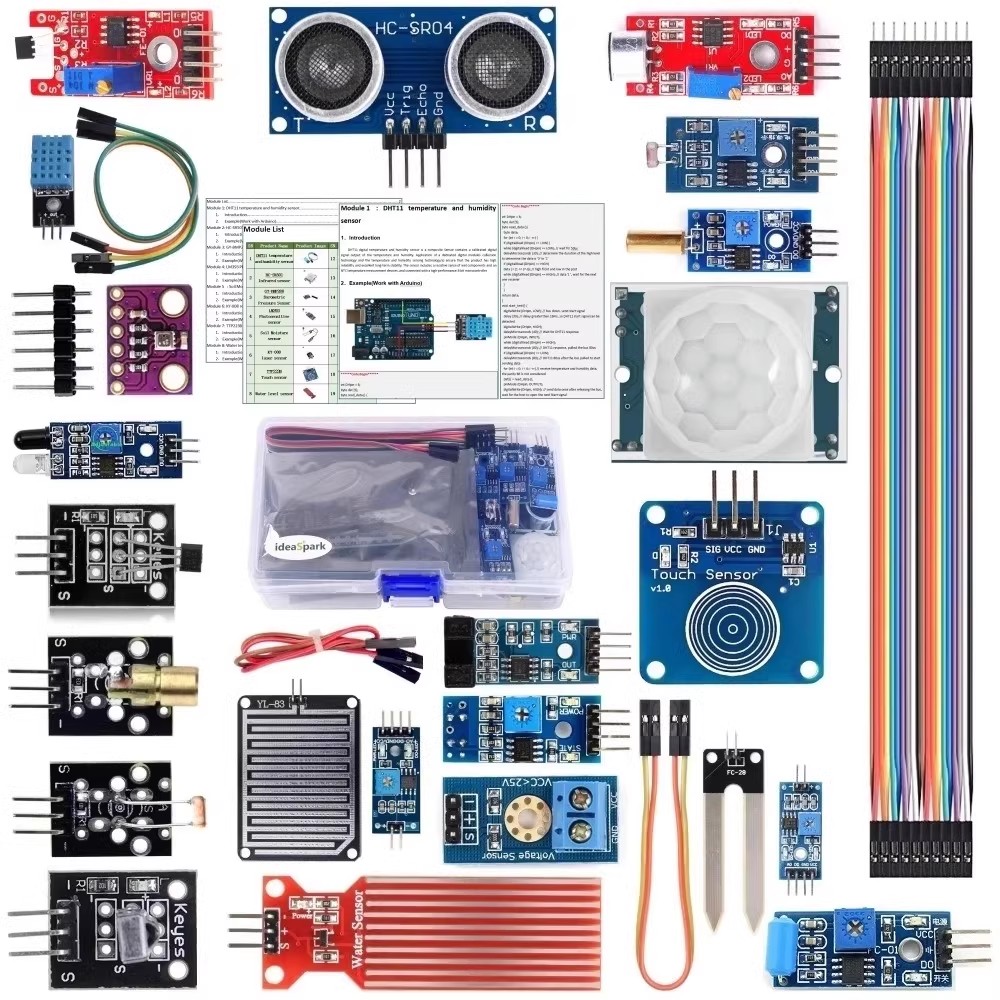 Home Automation Kit - ชุดโมดูลเซ็นเซอร์22ใน1สำหรับผู้เริ่มต้นเรียนรู้หุ่นยนต์ไมโครโฟนในดินความชื้นในดินเซ็นเซอร์หลีกเลี่ยงสิ่งกีดขวาง
