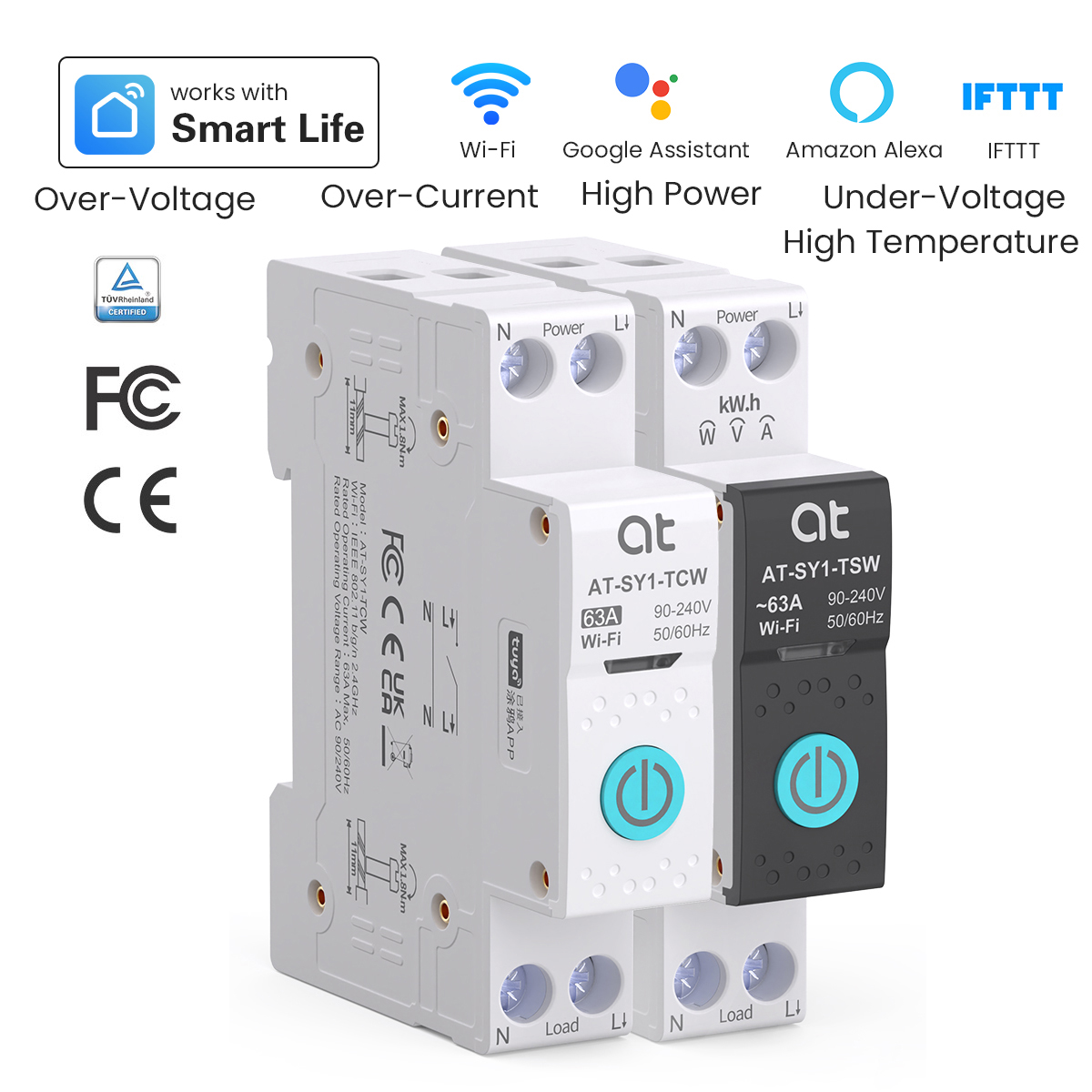 Tuya Smart Switch - เบรกเกอร์วงจรไฟฟ้าอัจฉริยะ Tuya WiFi 1P+N 63A MCB