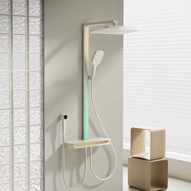 Smart Home Thermostat - ชุดฝักบัวดิจิตอลแบบติดผนัง วัสดุทองเหลือง พร้อมระบบนวดอัจฉริยะ ควบคุมอุณหภูมิด้วยเทอร์โมสตัท ดีไซน์หรูหรา สำหรับห้องน้ำ