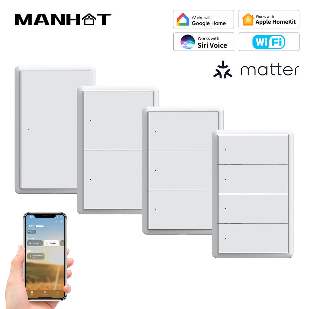 Tuya Smart Switch - สวิตช์ไฟอัจฉริยะ MANHOT Homekit WiFi แบบไม่ต้องใช้สายนิวทรัล สวิตช์แบบกดปุ่ม