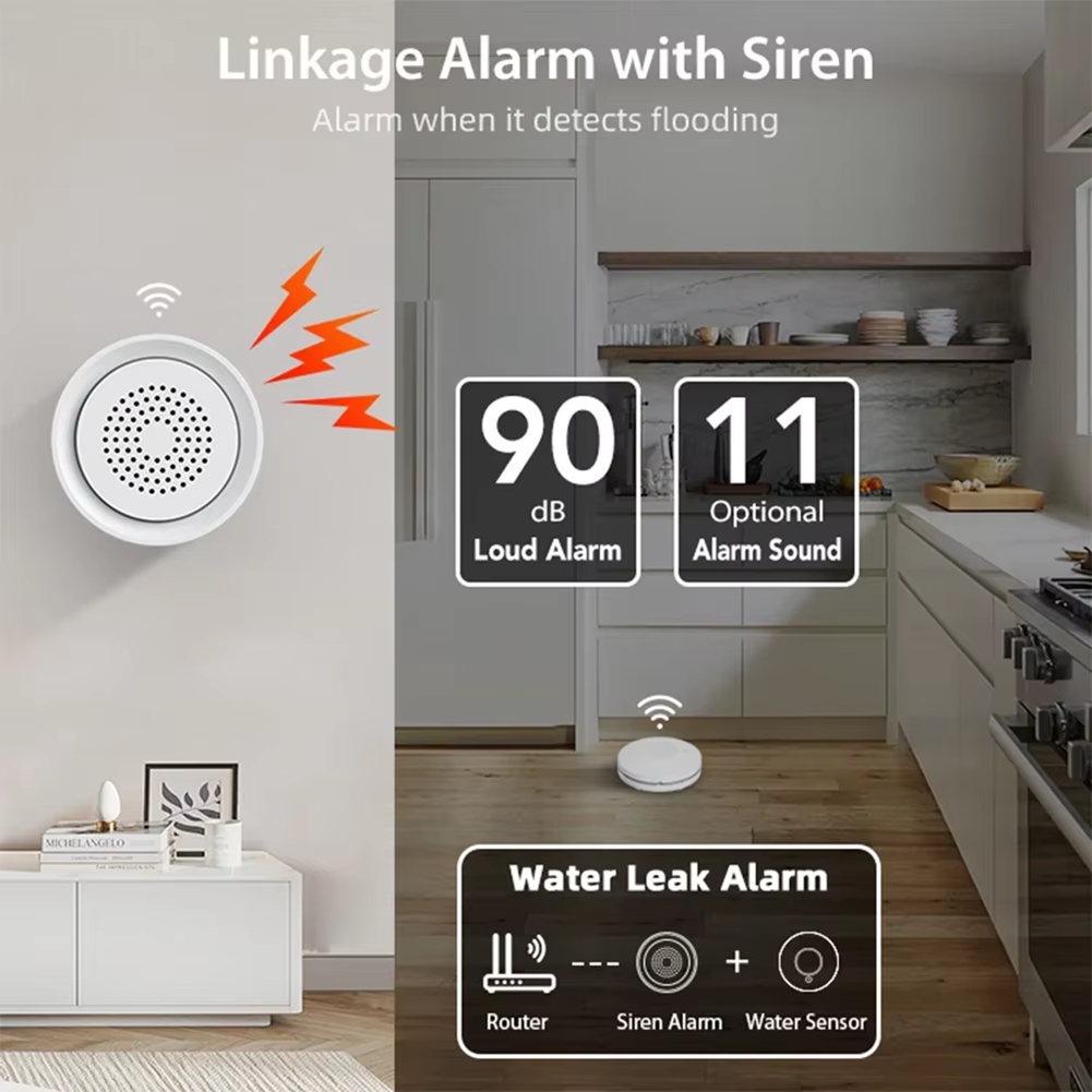 Home Automation Kit - BTLIFE-เครื่องตรวจจับน้ำท่วมพร้อมไซเรนเตือนภัย Wifi ชุดเซ็นเซอร์ตรวจจับการรั่วไหลของน้ำ Tuya Smart Life