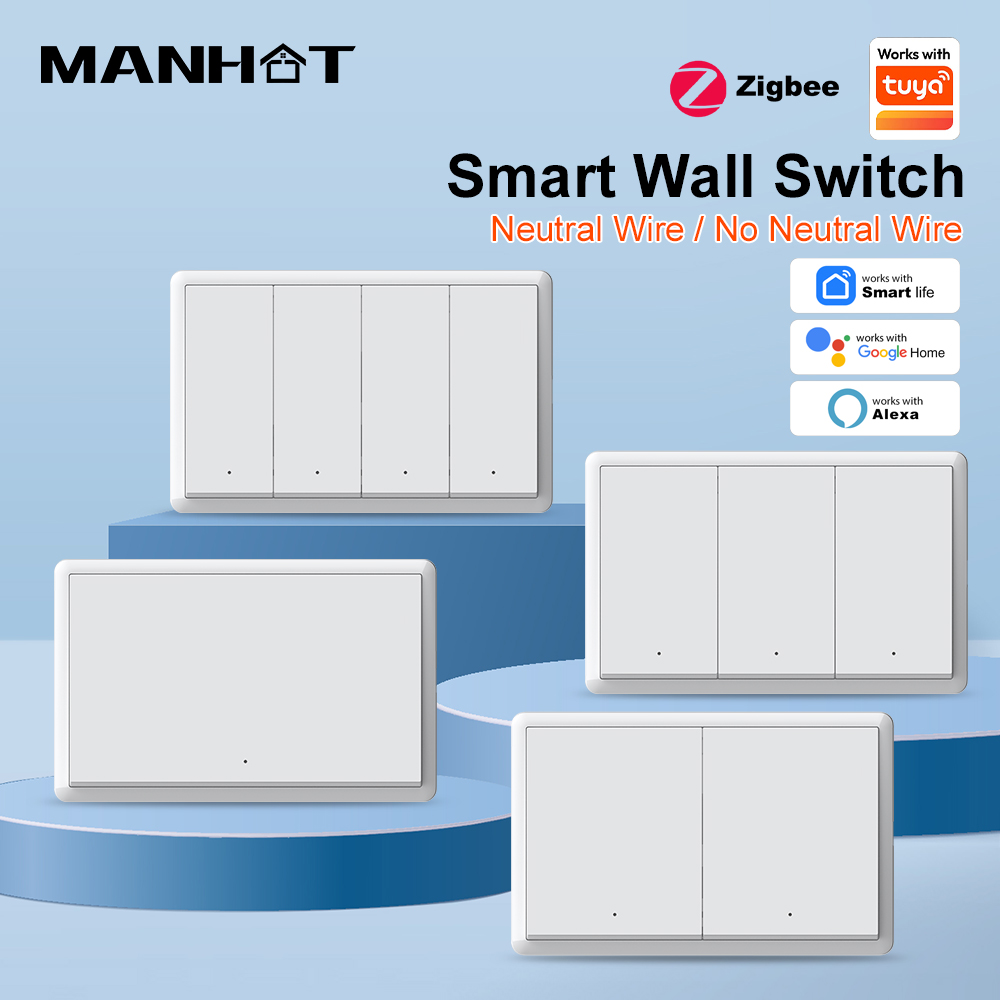 Tuya Smart Switch - MANHOT ZigBee3.0 สวิตช์อัจฉริยะ ไม่ต้องใช้สายกลาง สวิตช์ไฟติดผนังอัจฉริยะแบบ US
