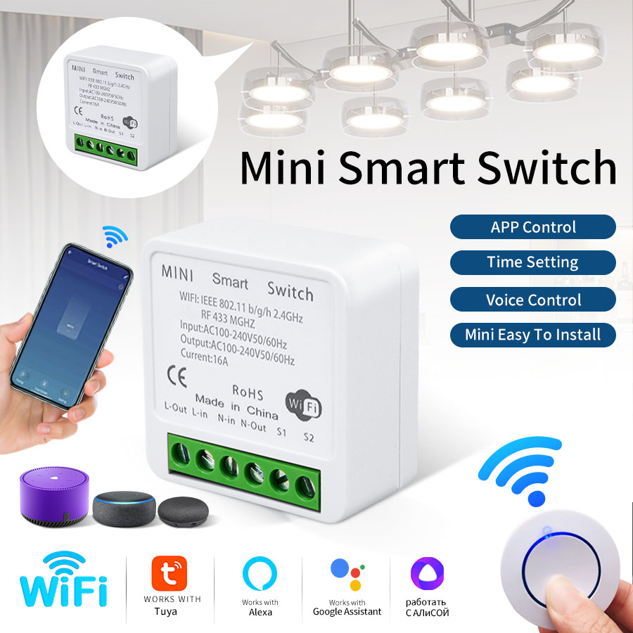 Tuya Smart Switch - RF433Mhz 16A/20A ทูย่า ไวไฟสมาร์ทสวิตช์รีเลย์ไร้สาย 100-240V มินิสวิตช์แผงกลม